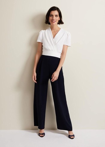 Phase Eight Eloise Wide Leg Jumpsuit Navy/White Canada | BXIYED-239